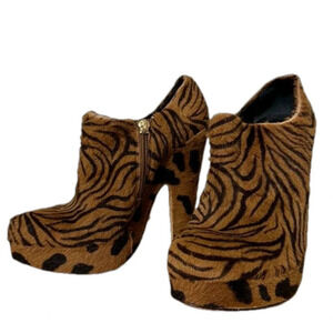 Jerome C. Rousseau $895 calf hair leather box heel ankle boots